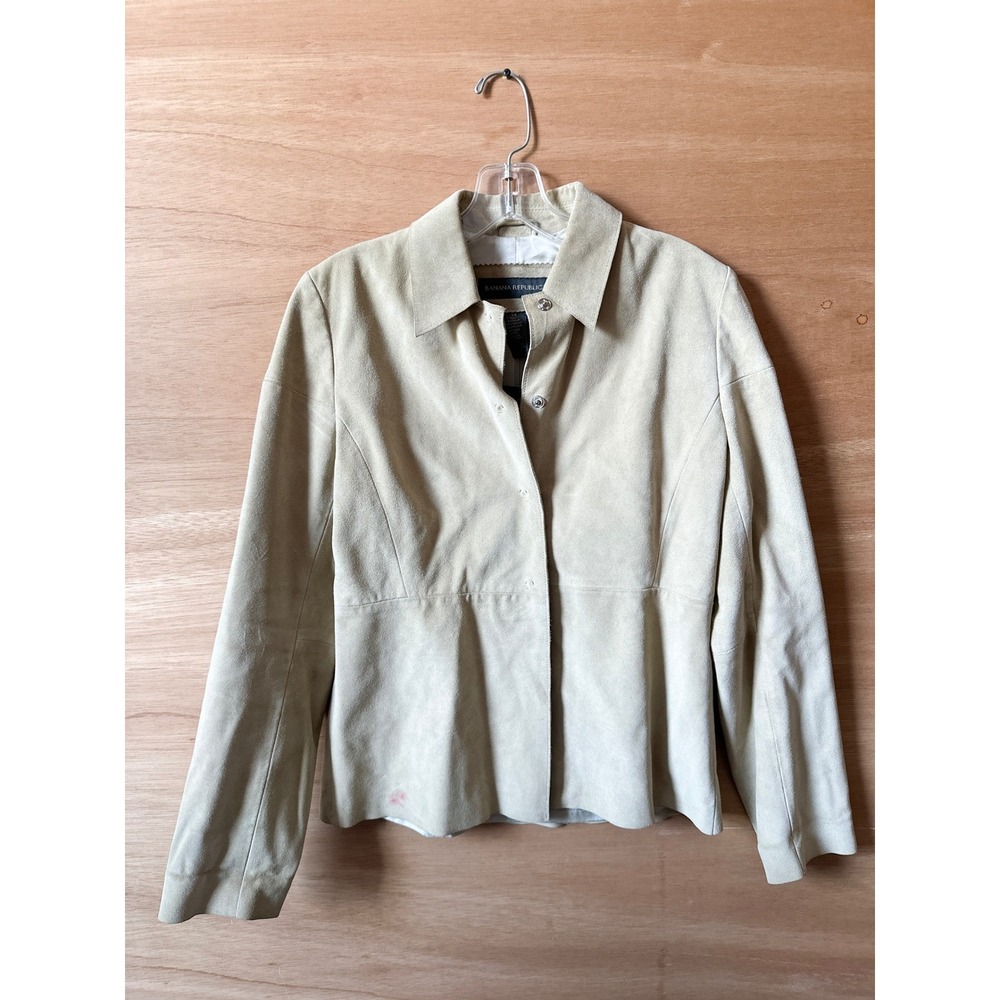 Y2K Banana Republic Suede Leather Jacket XS Beige Fitted Snap Button Career